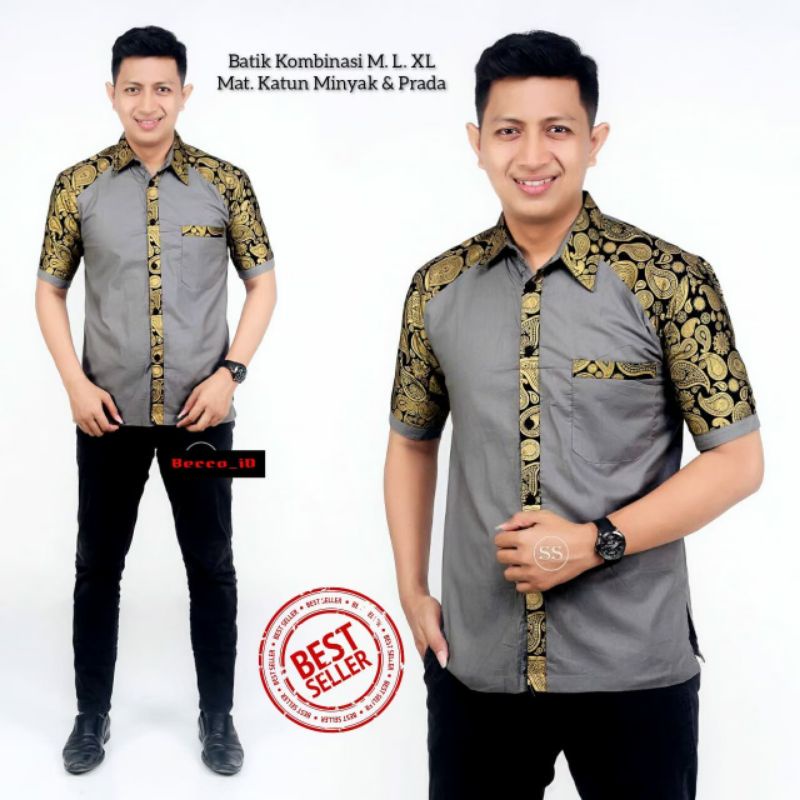 Detail Desain Baju Batik Pria Kombinasi Nomer 18