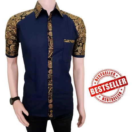 Detail Desain Baju Batik Pria Kombinasi Nomer 19