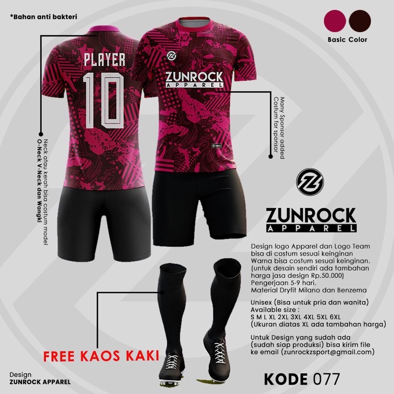 Detail Desain Baju Futsal Warna Pink Nomer 17