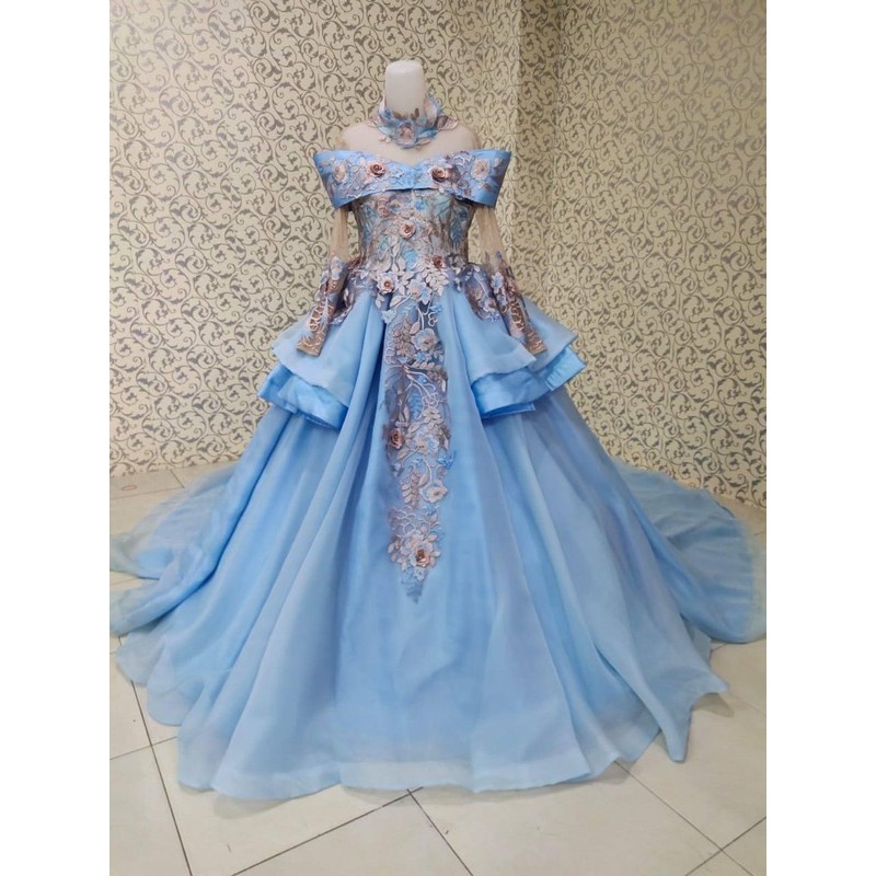 Detail Gaun Pengantin Biru Langit Nomer 2