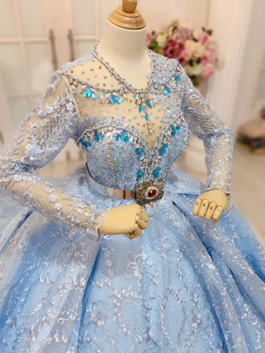 Detail Gaun Pengantin Biru Langit Nomer 16
