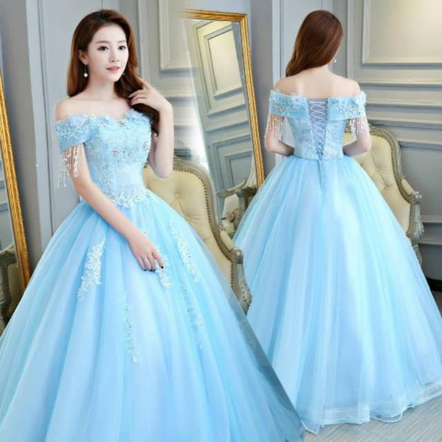 Detail Gaun Pengantin Biru Langit Nomer 23