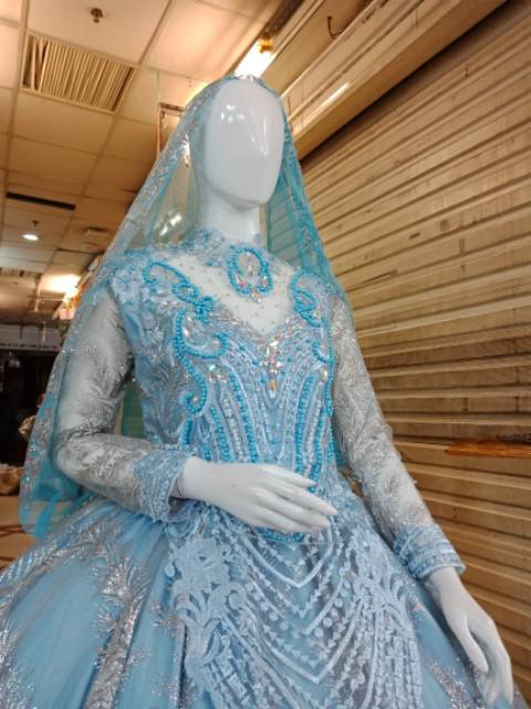 Detail Gaun Pengantin Biru Langit Nomer 24