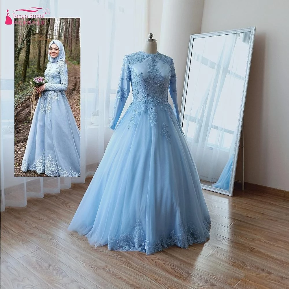 Detail Gaun Pengantin Biru Langit Nomer 4