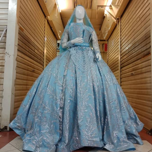 Detail Gaun Pengantin Biru Langit Nomer 5