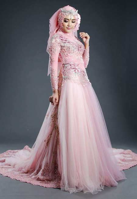 Detail Gaun Pengantin Muslimah Modern Warna Pink Nomer 29