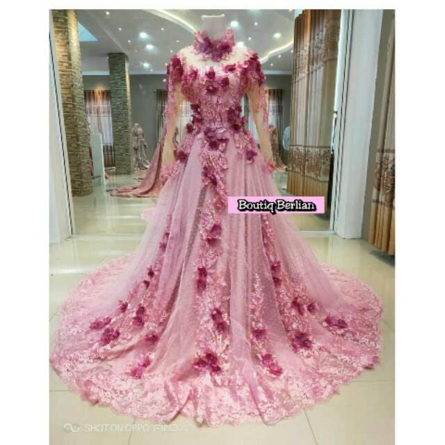 Detail Gaun Pengantin Muslimah Modern Warna Pink Nomer 33