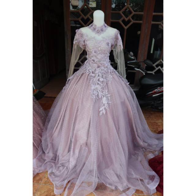 Detail Gaun Pengantin Ungu Lavender Nomer 10
