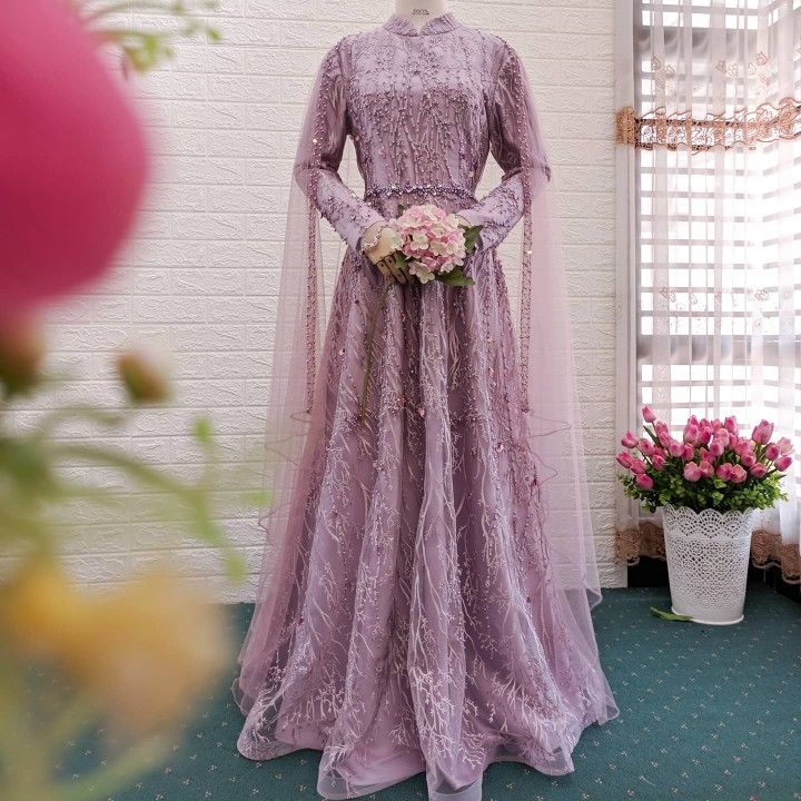 Detail Gaun Pengantin Ungu Lavender Nomer 19