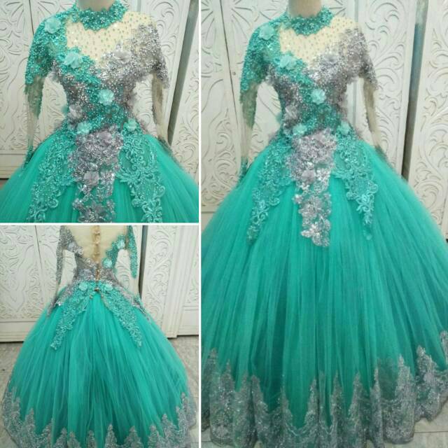 Detail Gaun Pengantin Warna Hijau Mint Nomer 22