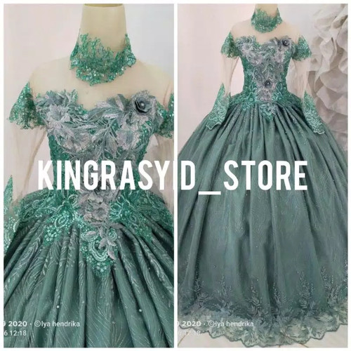 Detail Gaun Pengantin Warna Hijau Mint Nomer 40