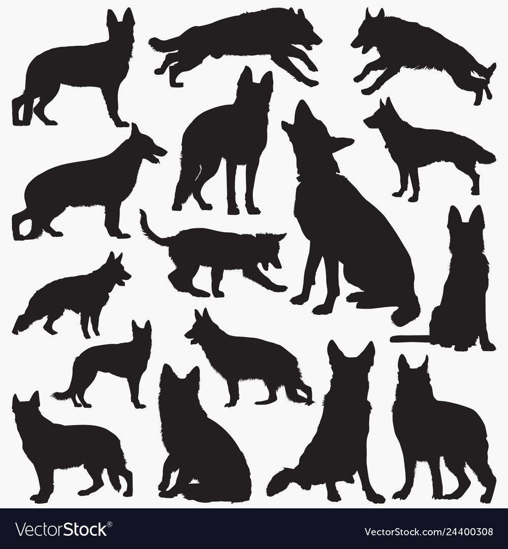 Detail German Shepherd Silhouette Vector Nomer 17