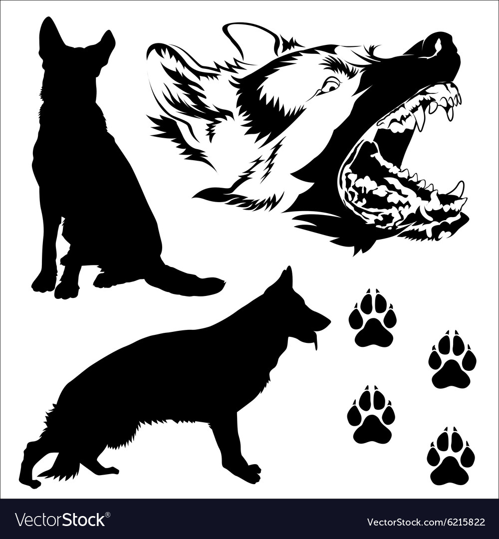 Detail German Shepherd Silhouette Vector Nomer 54