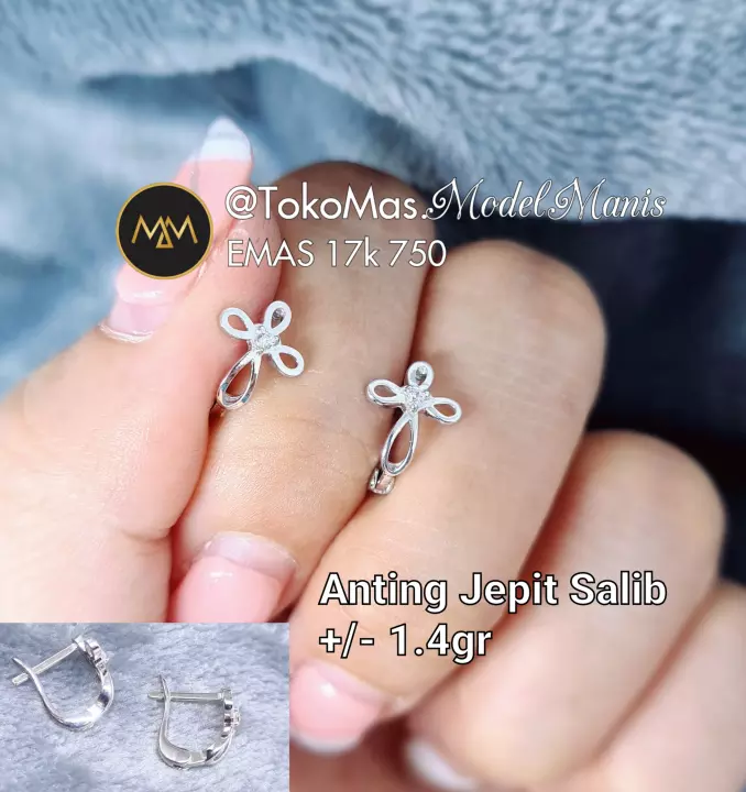 Detail Anting Salib Emas Putih Nomer 51