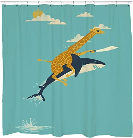 Giraffe Riding Shark Shower Curtains - KibrisPDR