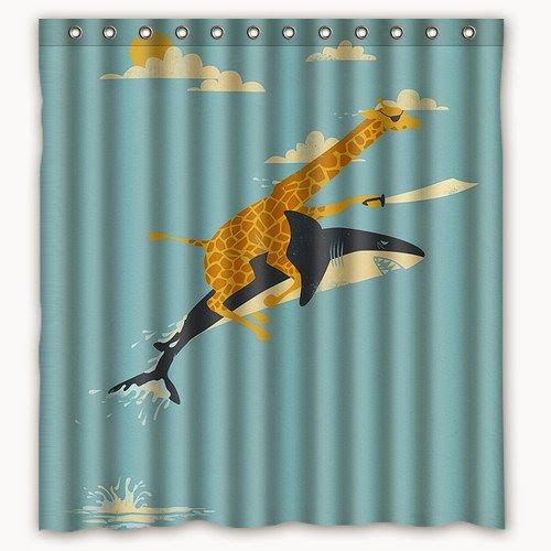 Detail Giraffe Riding Shark Shower Curtains Nomer 18