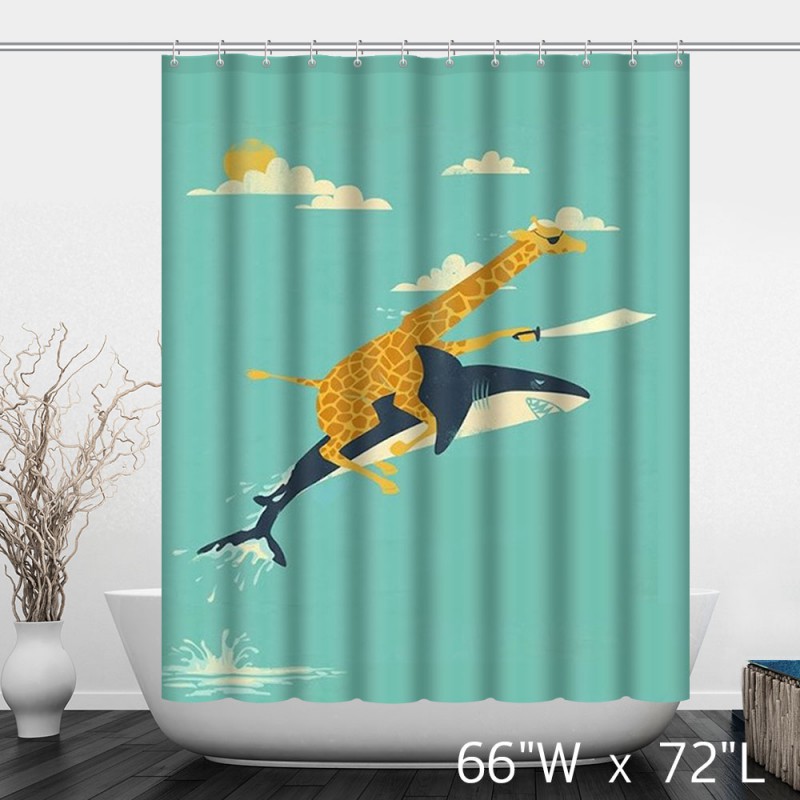 Detail Giraffe Riding Shark Shower Curtains Nomer 28