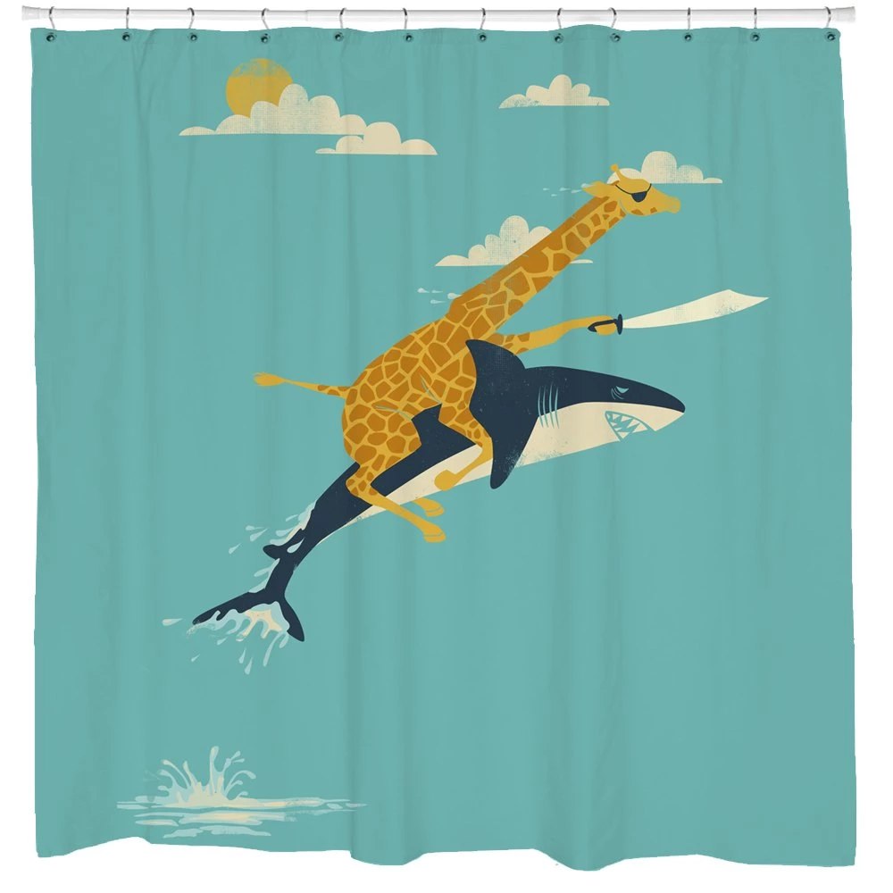 Detail Giraffe Riding Shark Shower Curtains Nomer 4