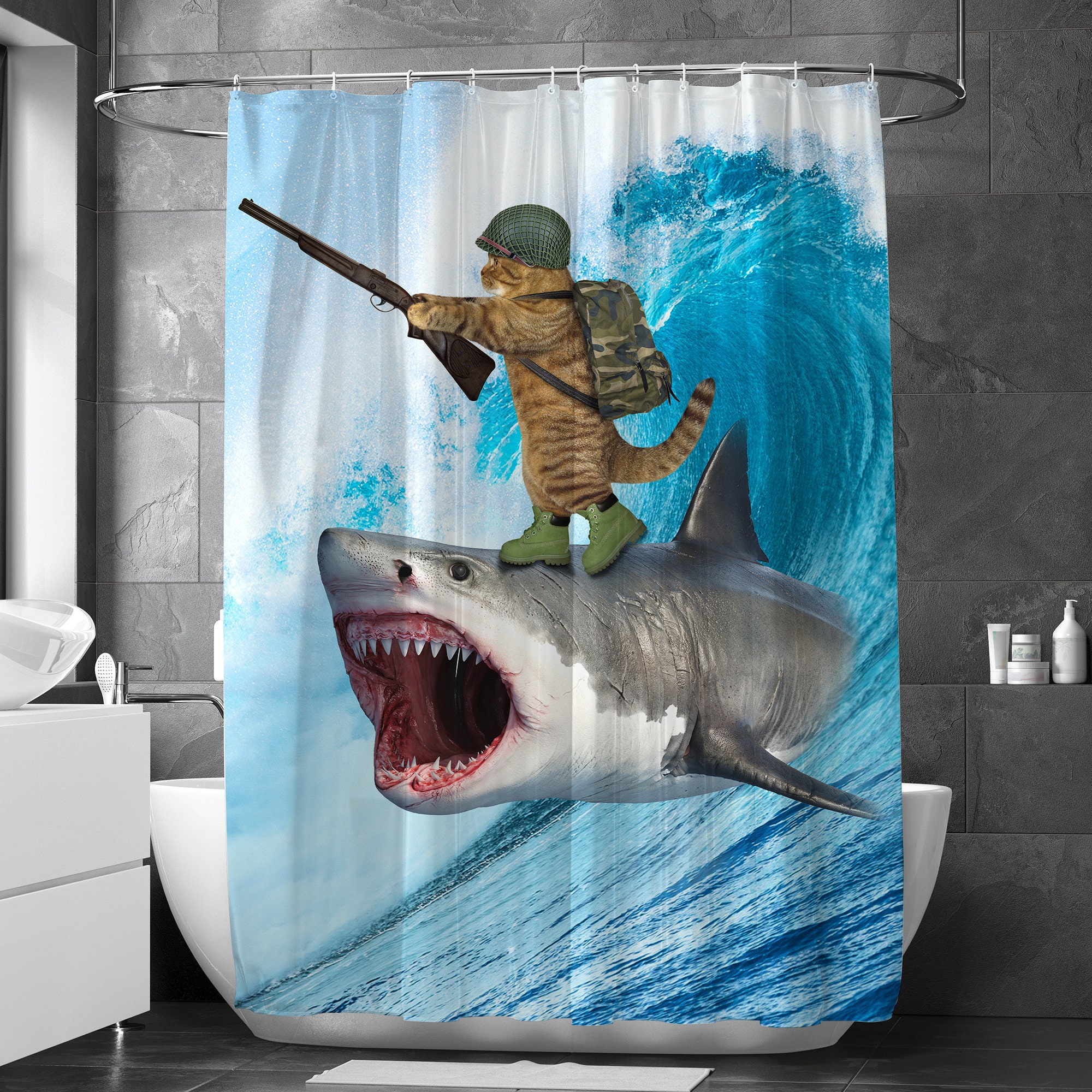 Detail Giraffe Riding Shark Shower Curtains Nomer 37