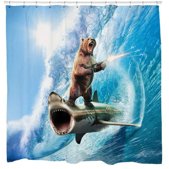 Detail Giraffe Riding Shark Shower Curtains Nomer 52