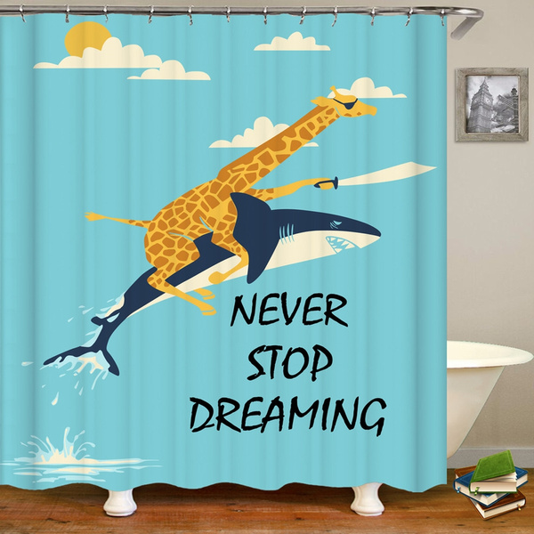 Detail Giraffe Riding Shark Shower Curtains Nomer 6