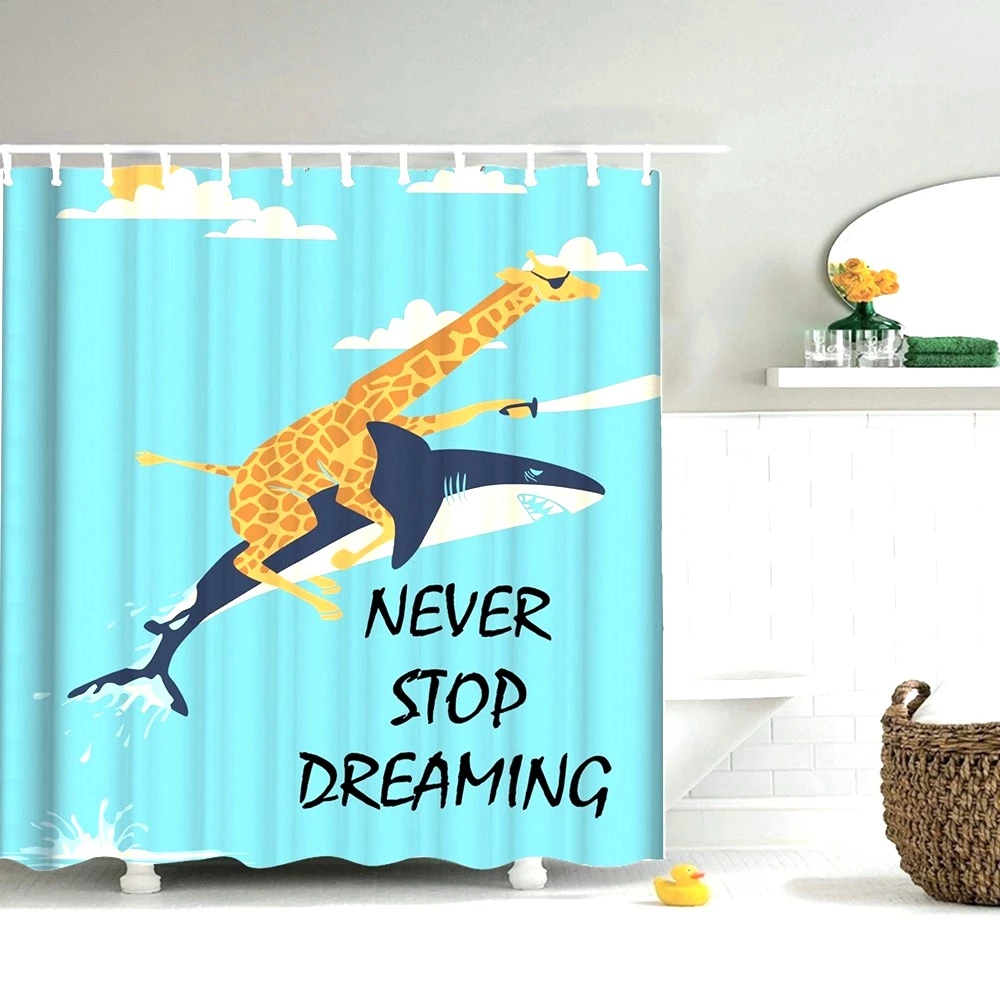 Detail Giraffe Riding Shark Shower Curtains Nomer 8