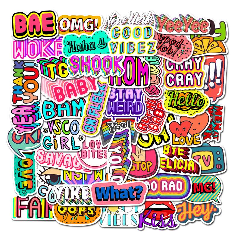 Detail 50pcs Colorful Random Sticker Mixed Graffiti Nomer 7