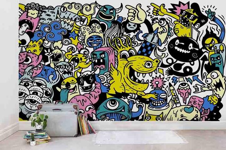 Detail Cartoon Mural Graffiti Wallpaper Nomer 7