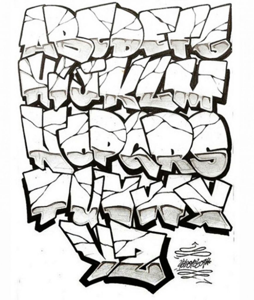 Detail Graffiti Abjad 3 Dimensi Nomer 45