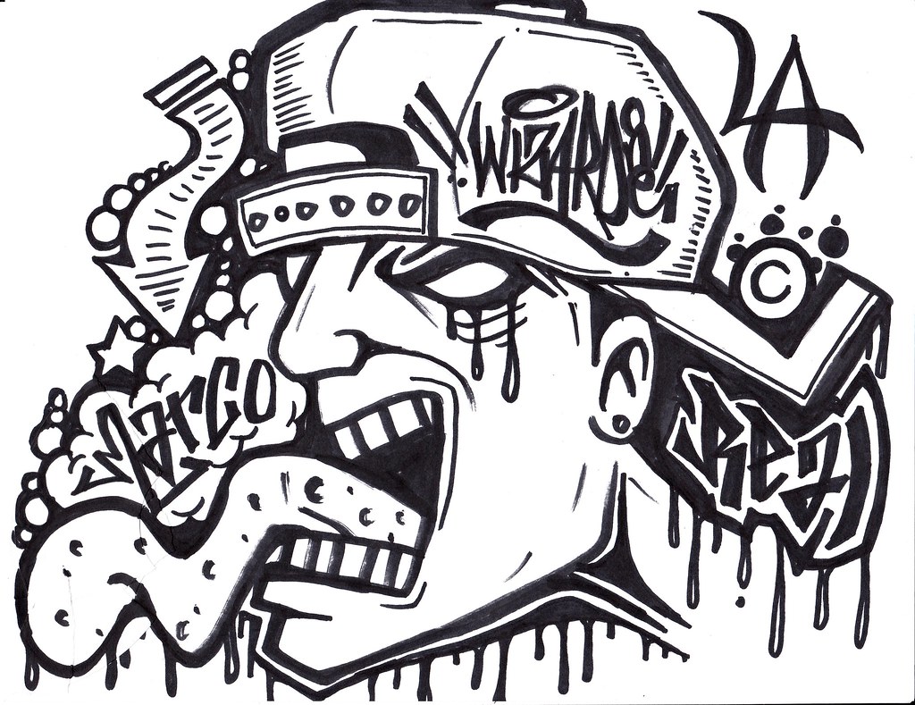 Detail Graffiti Character Monster Hitam Putih Nomer 2