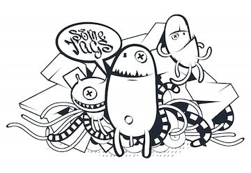 Detail Graffiti Character Monster Hitam Putih Nomer 17