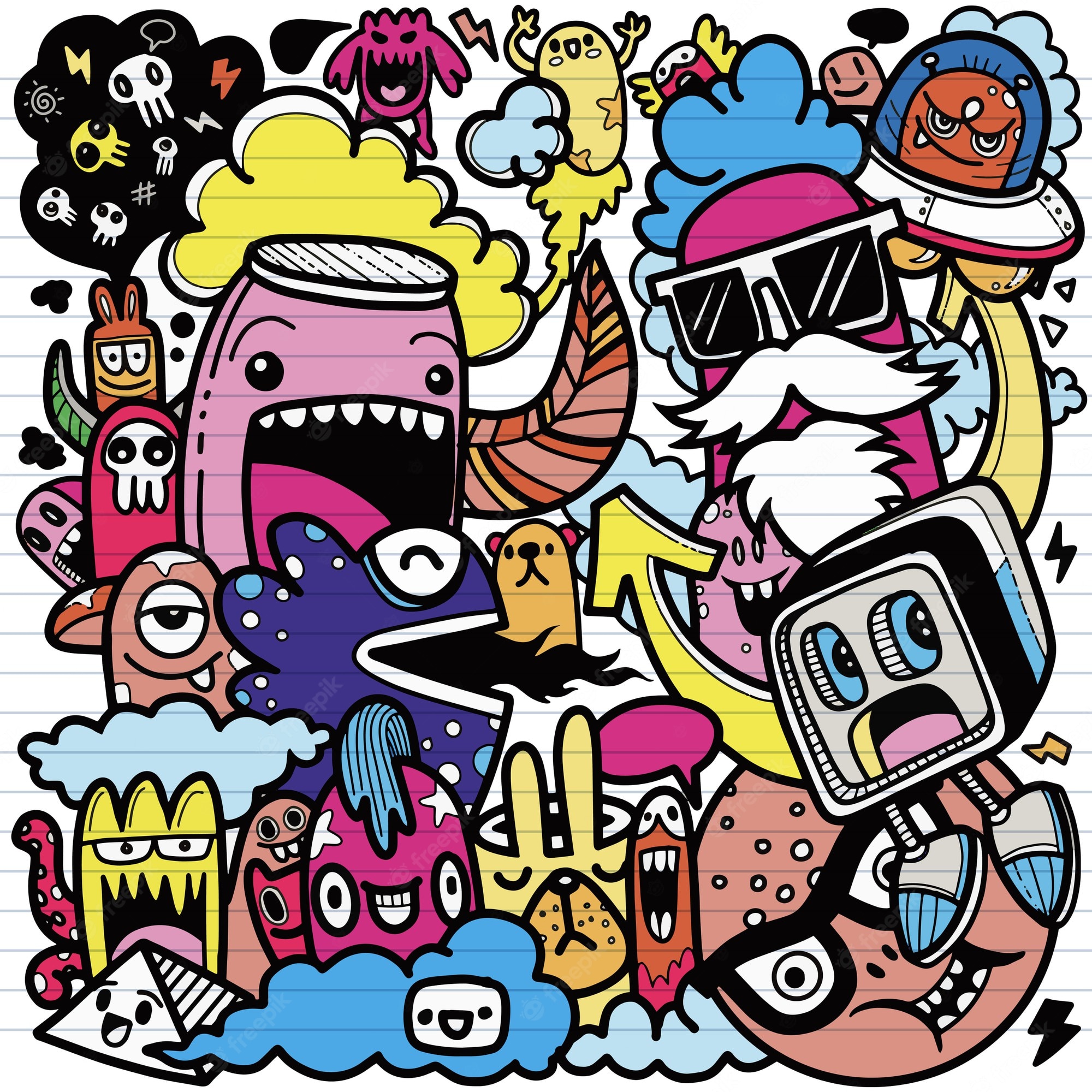 Detail Graffiti Character Monster Hitam Putih Nomer 21