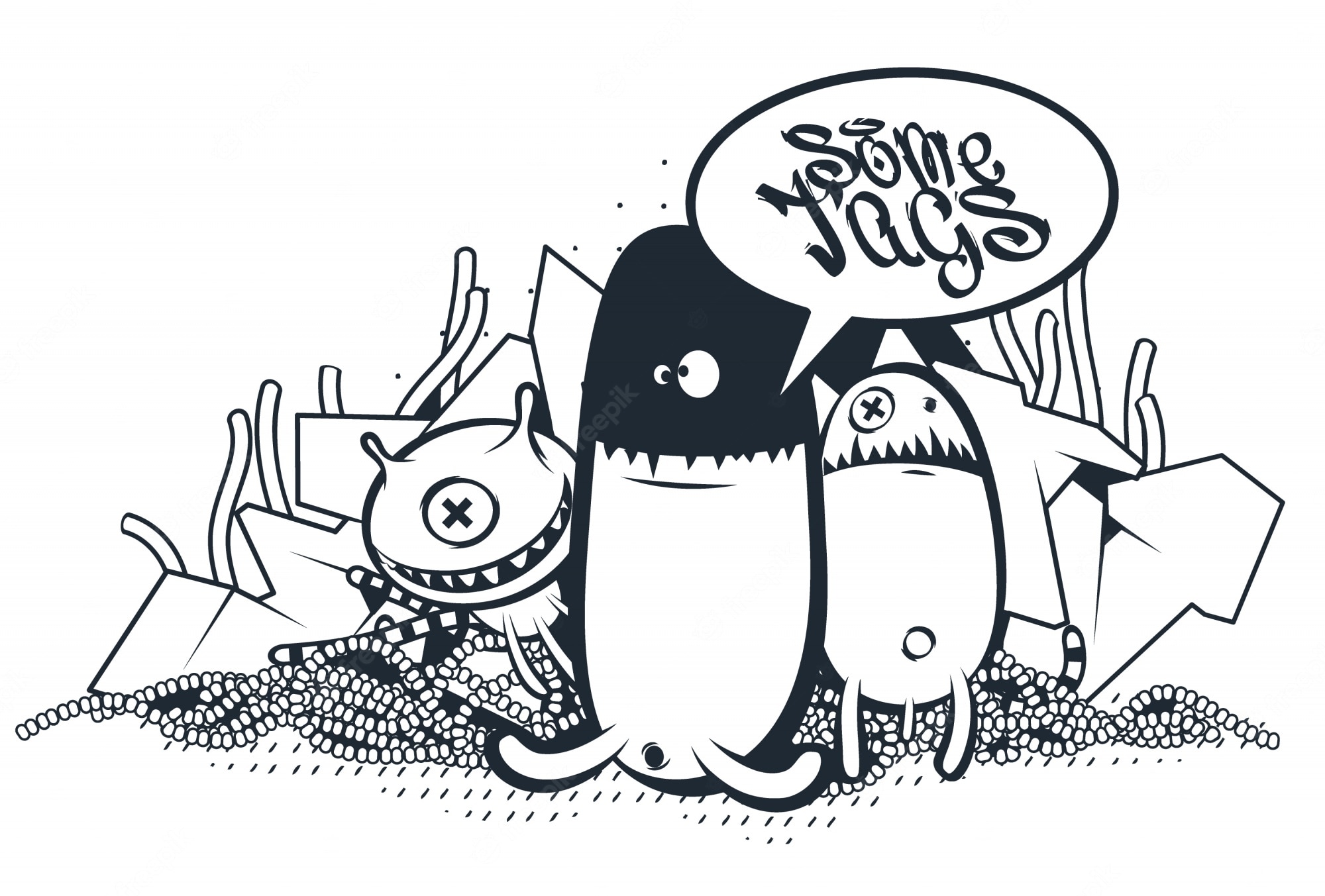 Detail Graffiti Character Monster Hitam Putih Nomer 27