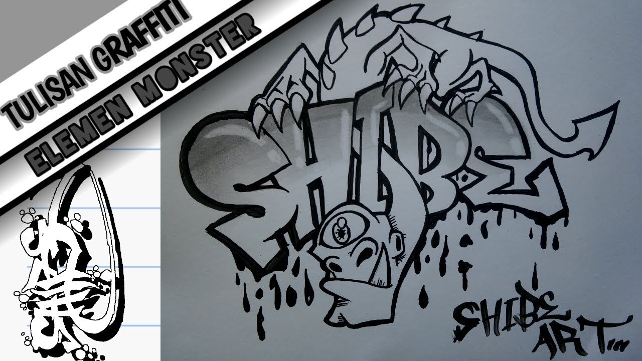Detail Graffiti Character Monster Hitam Putih Nomer 28