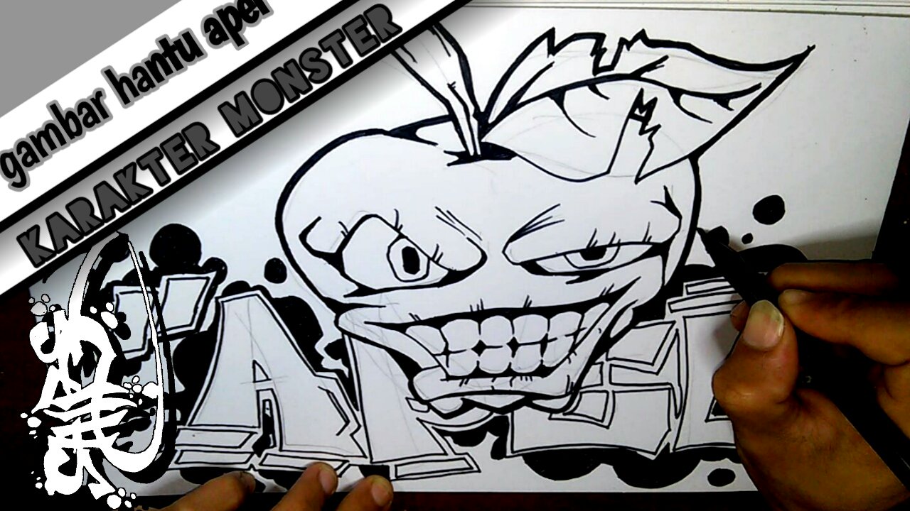Detail Graffiti Character Monster Hitam Putih Nomer 38