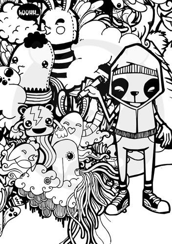 Detail Graffiti Character Monster Hitam Putih Nomer 6