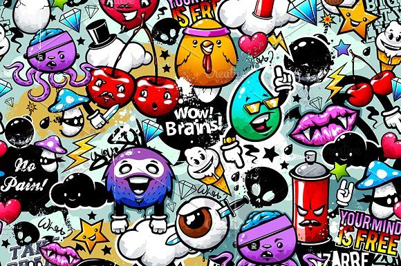 Detail Graffiti Character Monster Sketch Berwarna 3d Nomer 12