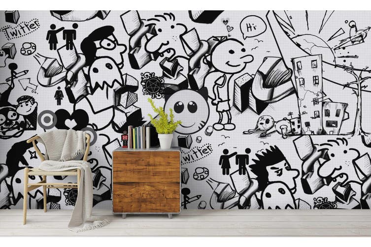 Graffiti Character Wall Black White - KibrisPDR