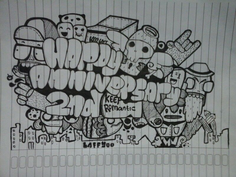 Detail Graffiti Happy Anniversary Hitam Putih Nomer 3