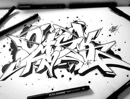 Detail Graffiti Hitam Putih Di Kertas Nomer 2