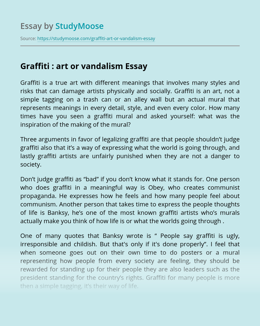 Graffiti Is Art Essay - KibrisPDR
