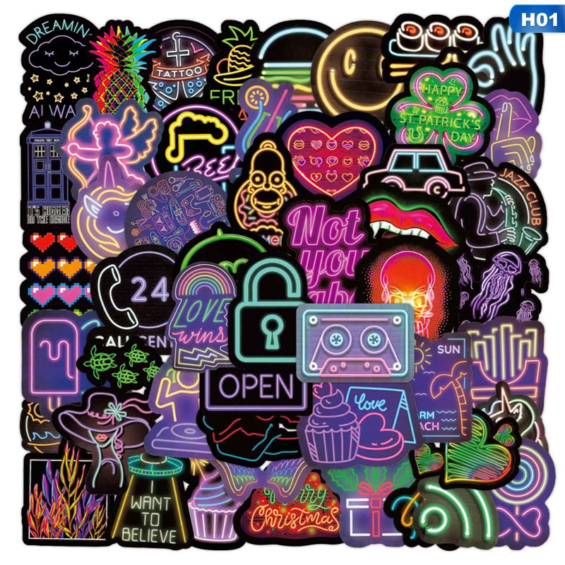 Detail Graffiti Neon Stiker 50 Pcs Stiker Nomer 7