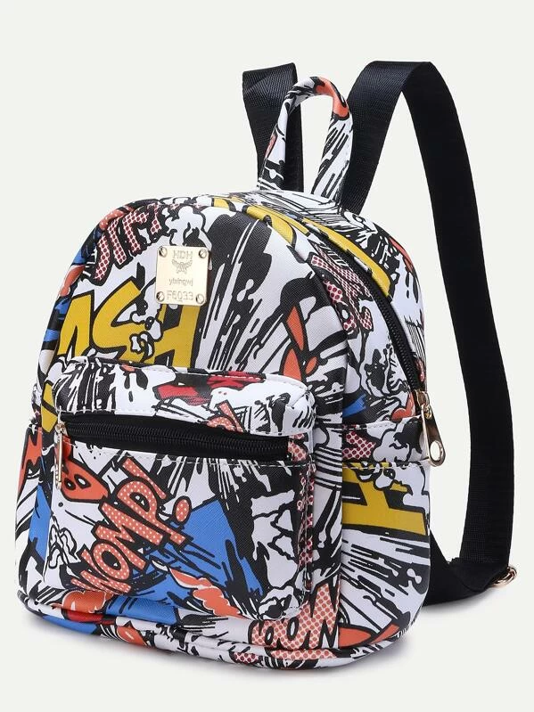 Detail Graffiti Print Pu Backpack Nomer 10