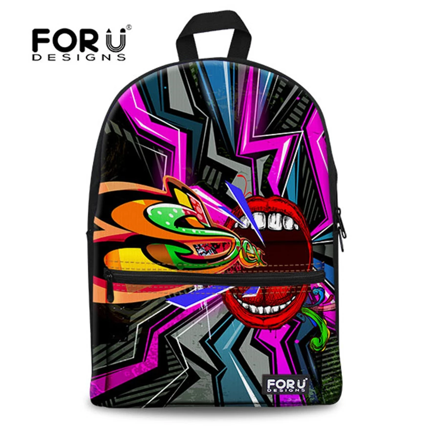 Detail Graffiti Print Pu Backpack Nomer 29