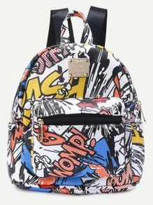 Detail Graffiti Print Pu Backpack Nomer 8