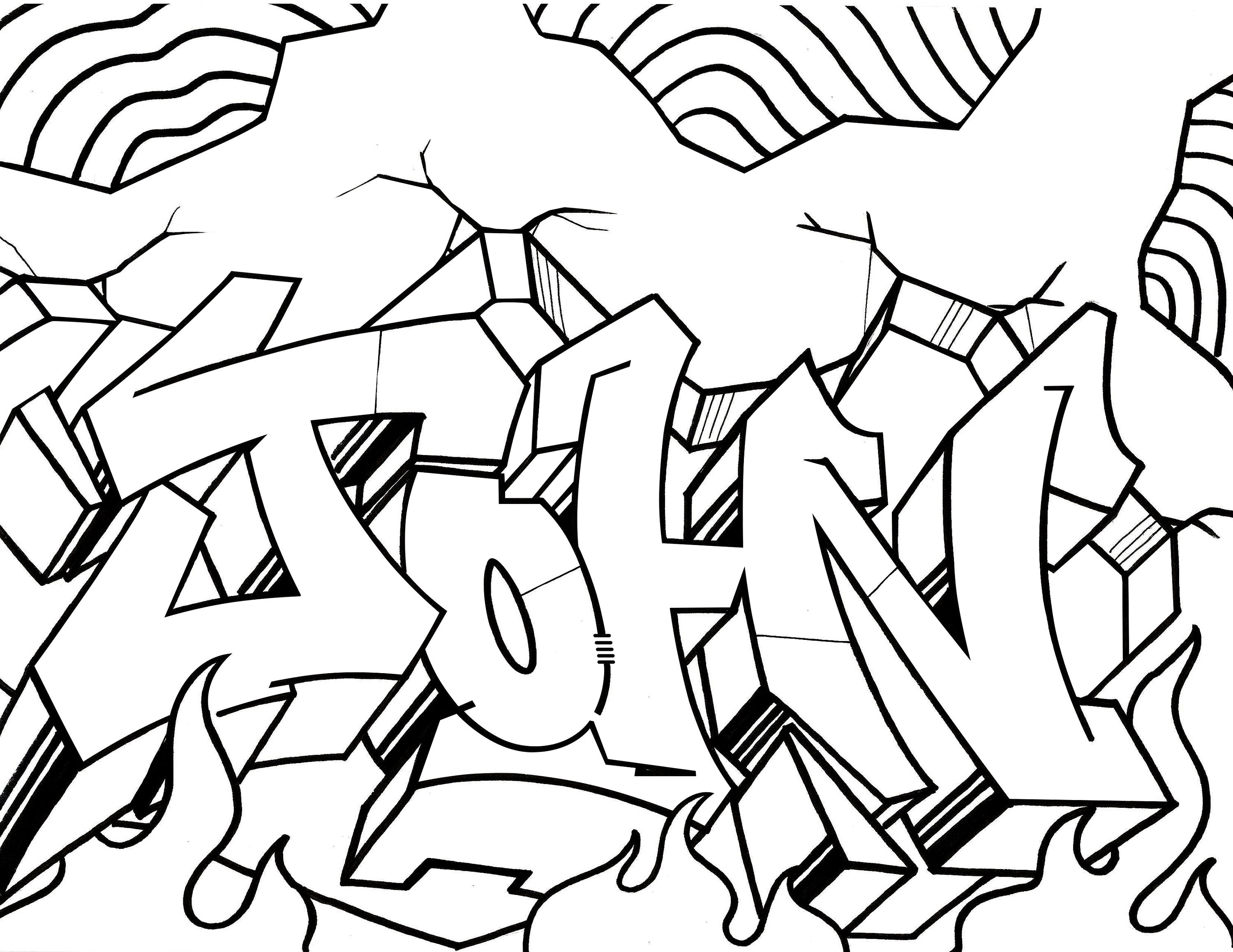 Detail Graffiti Sketch For Coloring Nomer 27
