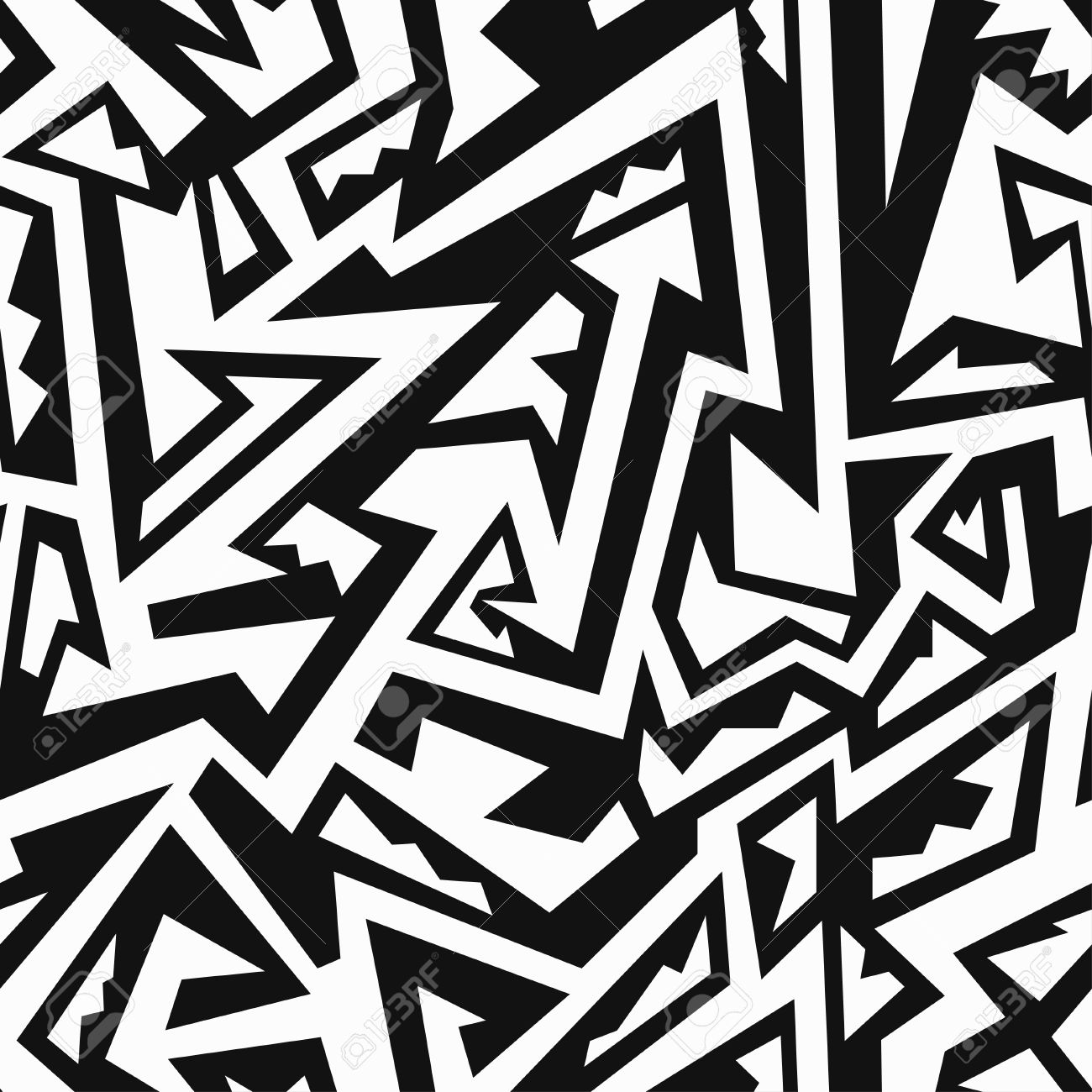 Detail Graffiti Tribal Seamless Black And White Pattern Vector Nomer 2