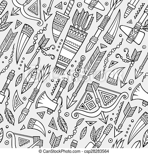 Detail Graffiti Tribal Seamless Black And White Pattern Vector Nomer 50