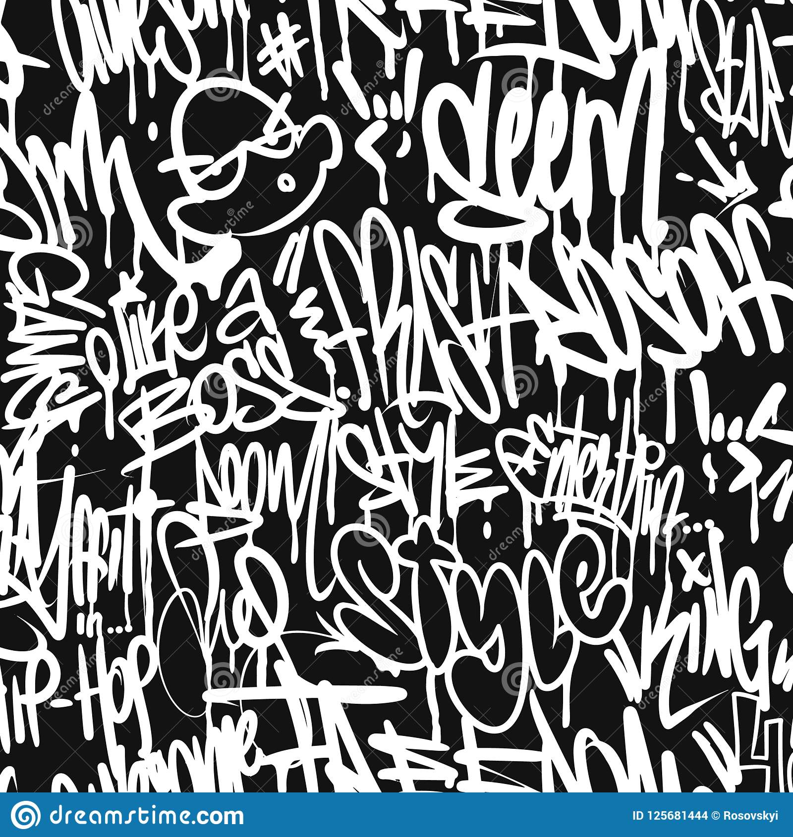 Detail Graffiti Tribal Seamless Black And White Pattern Vector Nomer 51