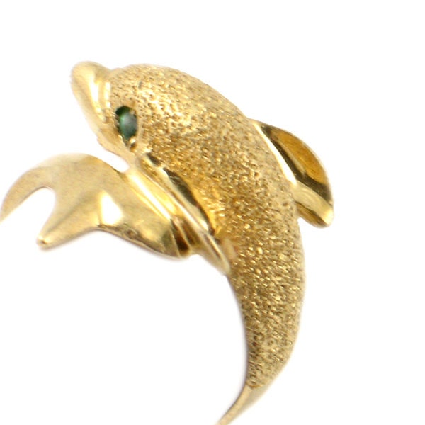 Gold Dolphin Ring With Emerald Eyes - KibrisPDR